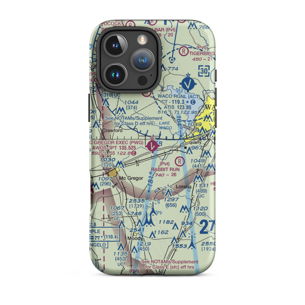 McGregor Executive Airport (PWG) VFR Sectional  Tough iPhone Case iPhone 16 Pro Max model shown