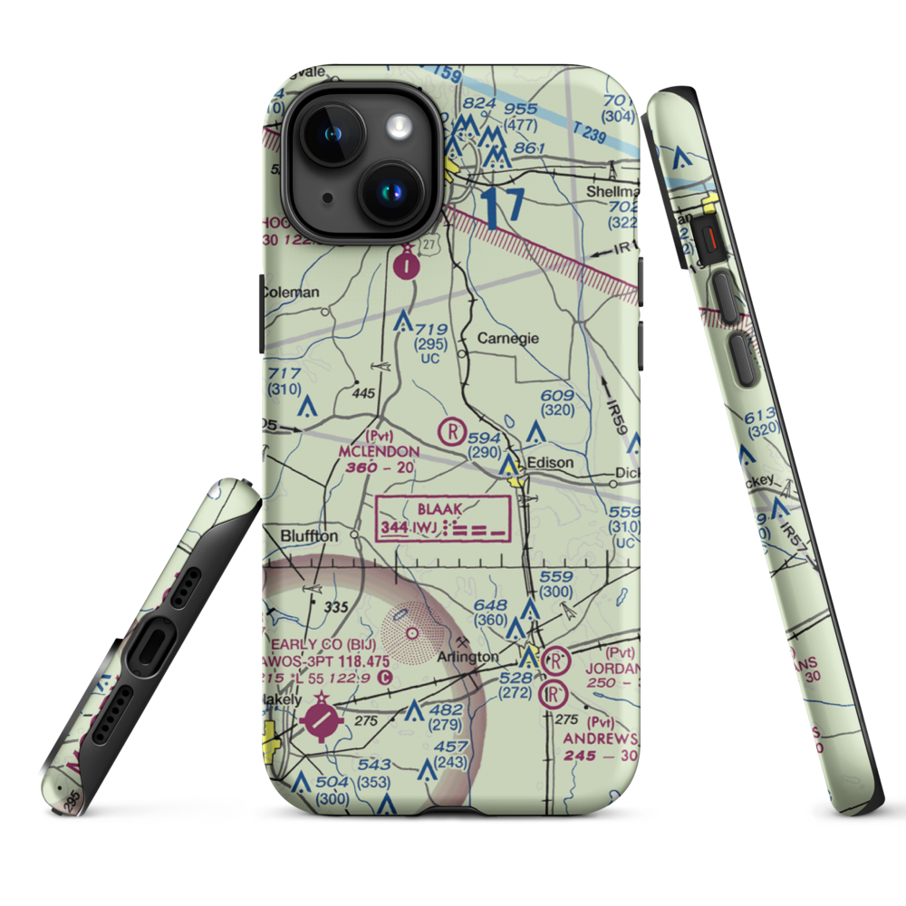 Mclendon Airport (GA48) VFR Sectional  Tough iPhone Case iPhone 15 Plus model shown