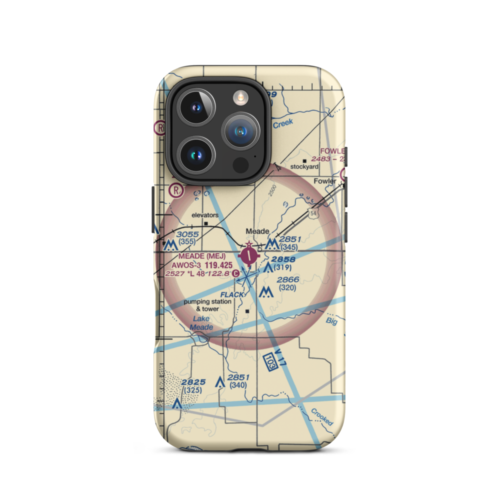 Meade Municipal Airport (MEJ) VFR Sectional  Tough iPhone Case iPhone 16 Pro model shown