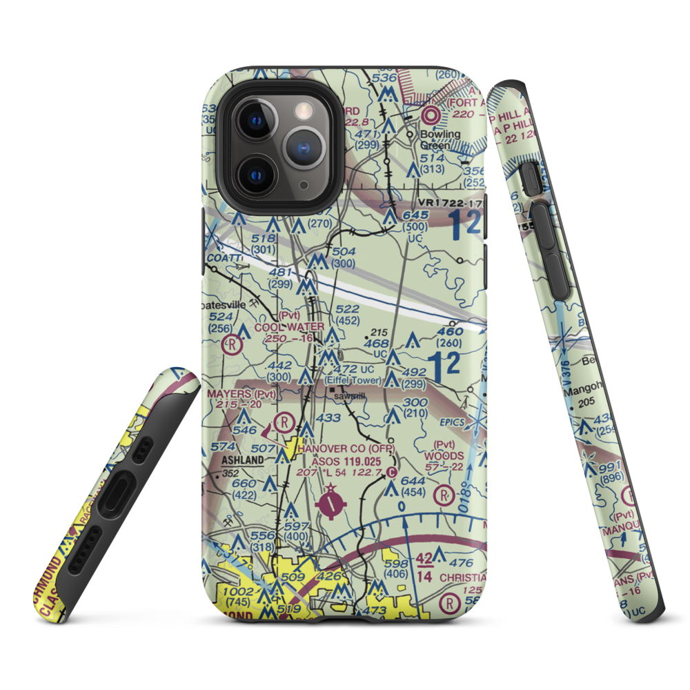 Meadow Farm Airport (69VA) VFR Sectional  Tough iPhone Case iPhone 11 Pro model shown