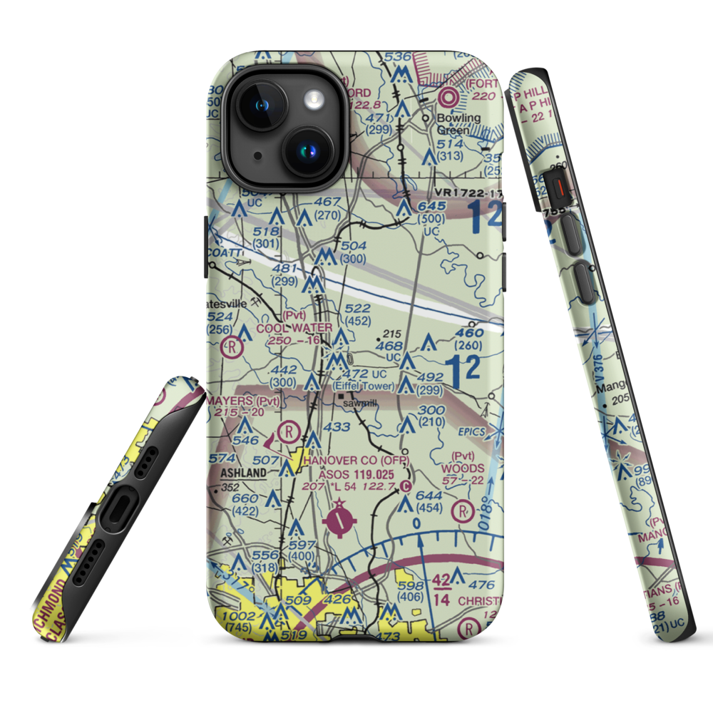 Meadow Farm Airport (69VA) VFR Sectional  Tough iPhone Case iPhone 15 Plus model shown