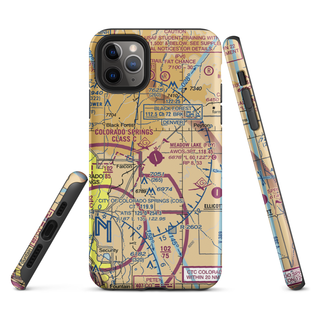 Meadow Lake Airport (FLY) VFR Sectional  Tough iPhone Case iPhone 11 Pro Max model shown