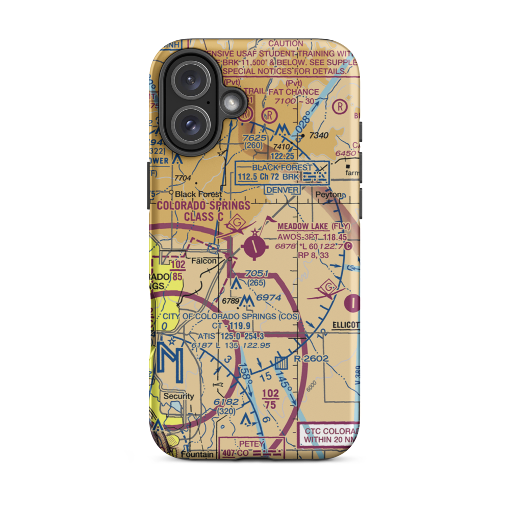 Meadow Lake Airport (FLY) VFR Sectional  Tough iPhone Case iPhone 16 Plus model shown