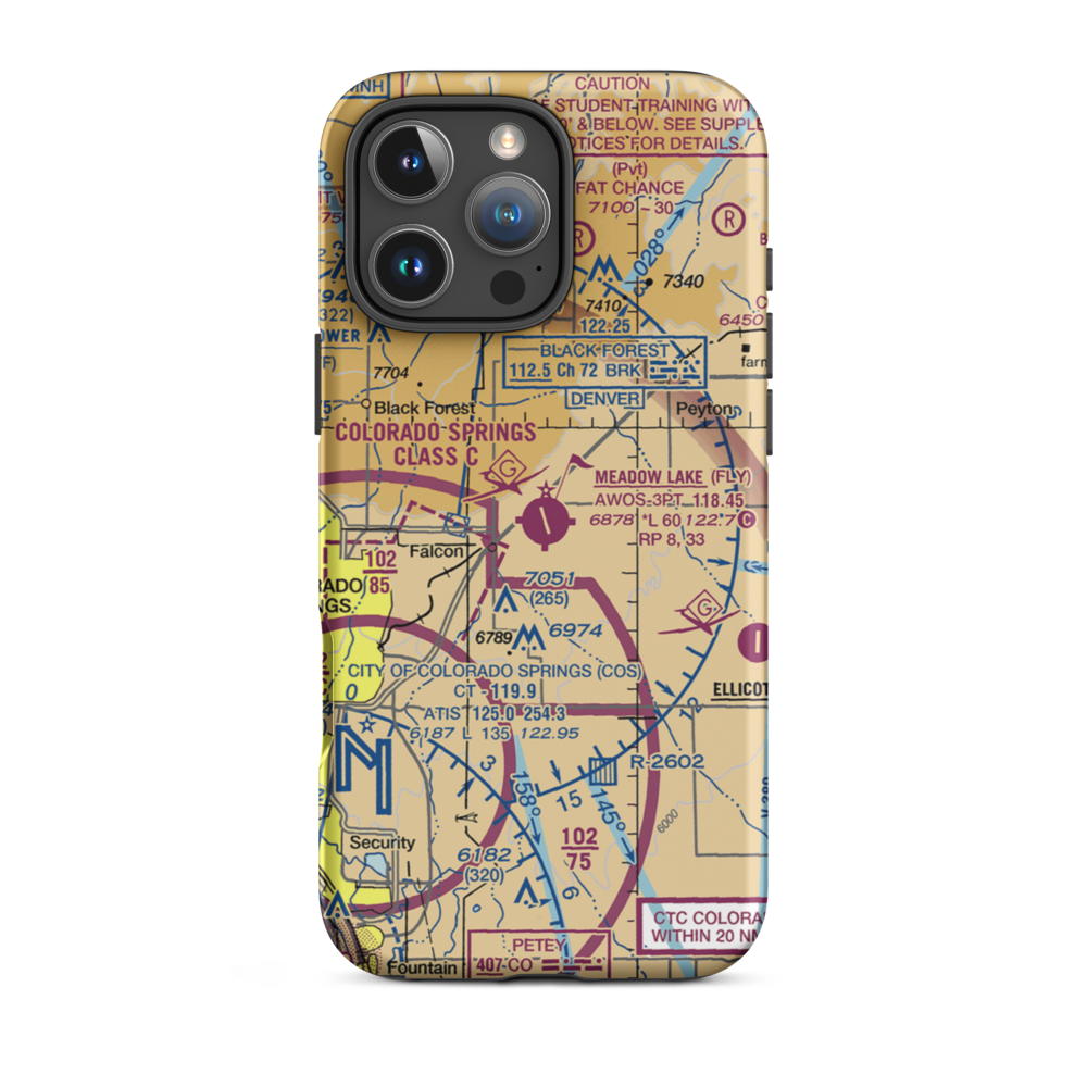 Meadow Lake Airport (FLY) VFR Sectional  Tough iPhone Case iPhone 16 Pro Max model shown
