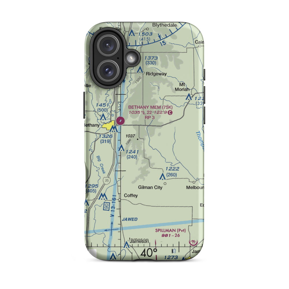 Meadows Airport (MO53) VFR Sectional  Tough iPhone Case iPhone 16 Plus model shown