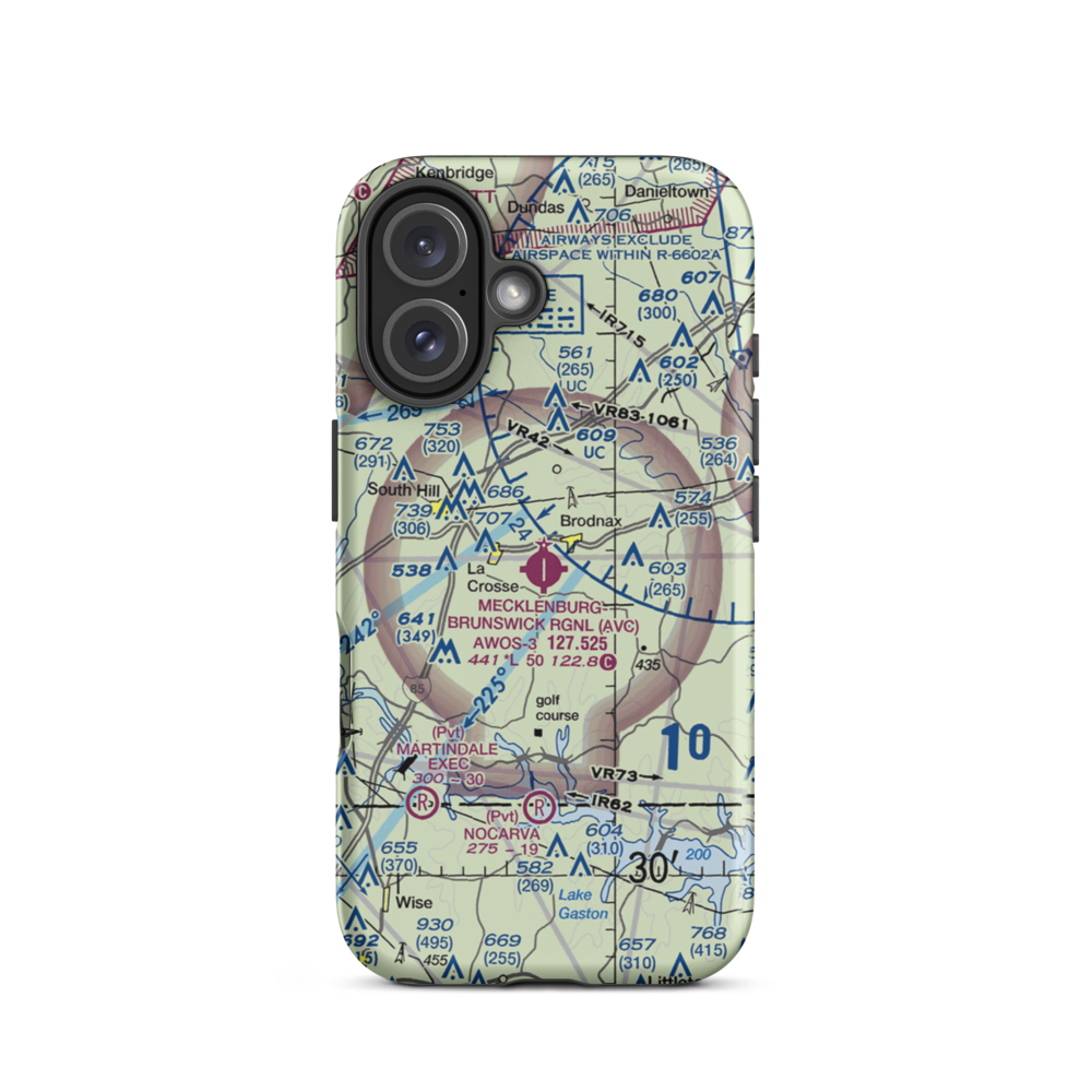 Mecklenburg Brunswick Regional Airport (AVC) VFR Sectional  Tough iPhone Case iPhone 16 model shown