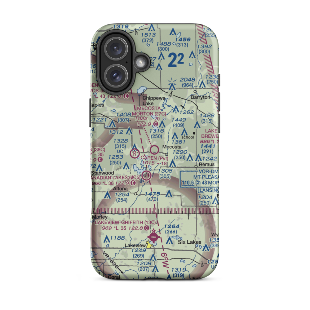 Mecosta Morton Airport (27C) VFR Sectional  Tough iPhone Case iPhone 16 Plus model shown