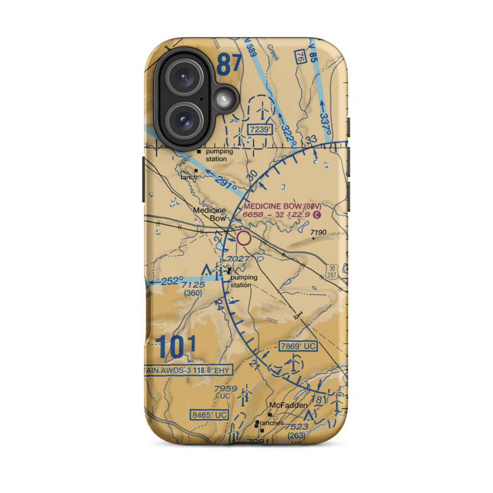 Medicine Bow Airport (80V) VFR Sectional  Tough iPhone Case iPhone 16 Plus model shown