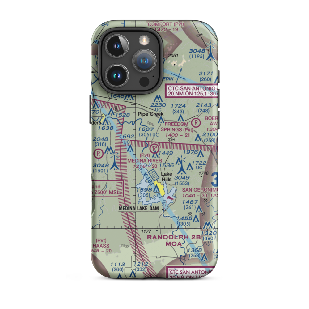 Medina River Ranch Airport (XS43) VFR Sectional  Tough iPhone Case iPhone 16 Pro Max model shown