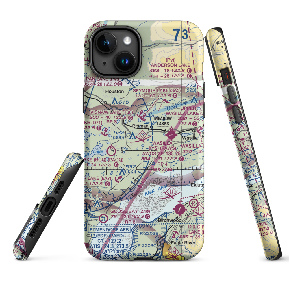 Mels Airport (38AK) VFR Sectional  Tough iPhone Case iPhone 15 Plus model shown