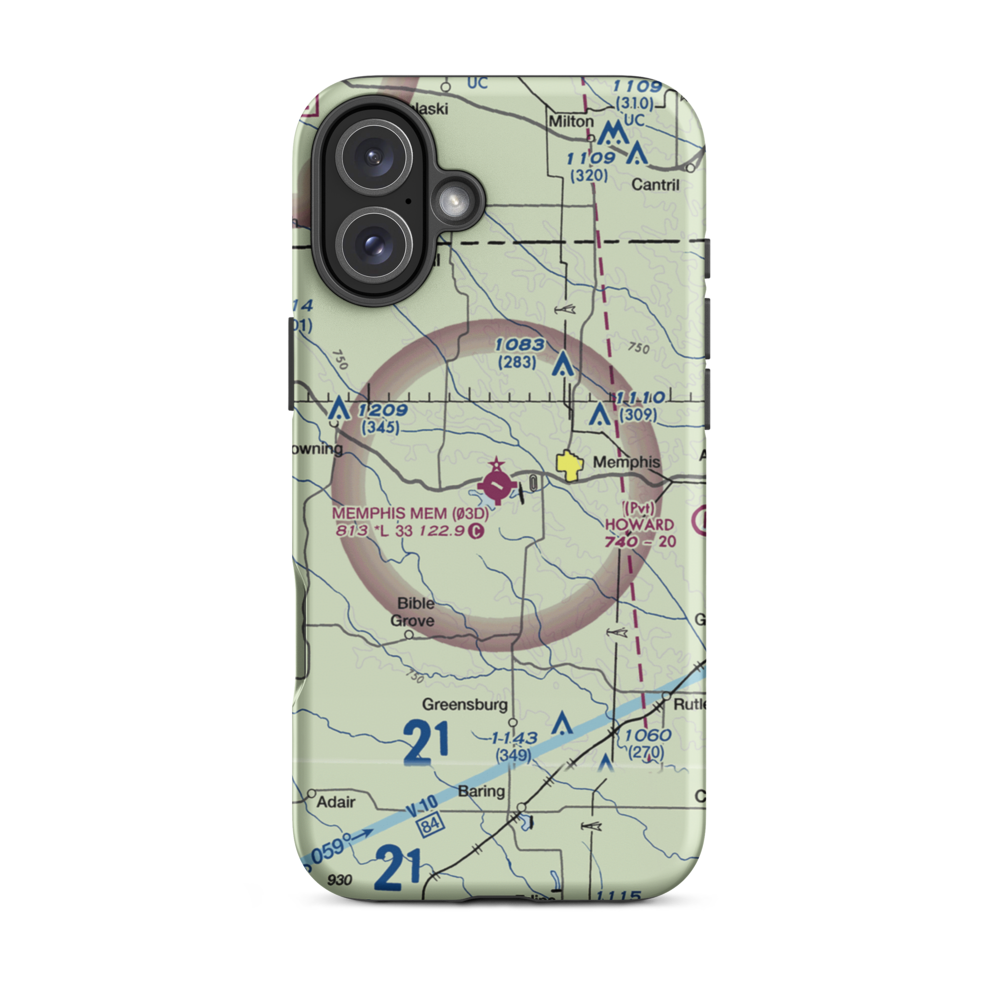 Memphis Memorial Airport (03D) VFR Sectional  Tough iPhone Case iPhone 16 Plus model shown