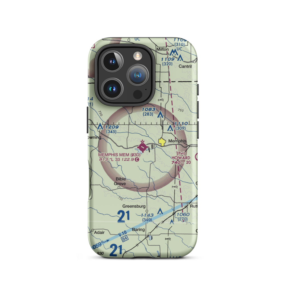 Memphis Memorial Airport (03D) VFR Sectional  Tough iPhone Case iPhone 16 Pro model shown