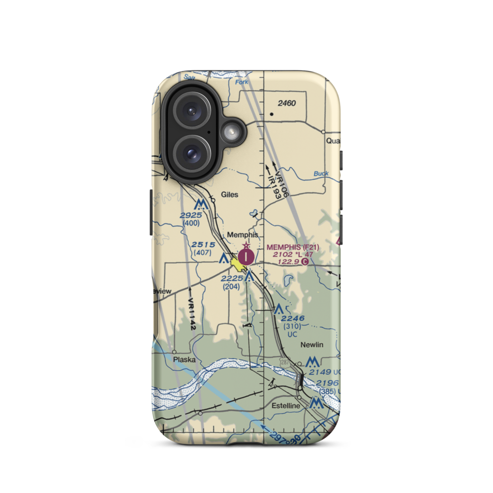 Memphis Municipal Airport (F21) VFR Sectional  Tough iPhone Case iPhone 16 model shown