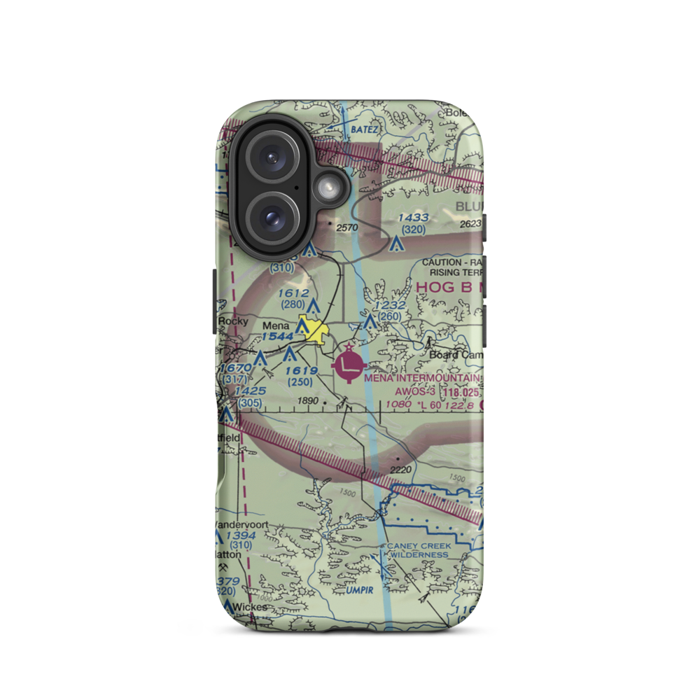 Mena Intermountain Municipal Airport (MEZ) VFR Sectional  Tough iPhone Case iPhone 16 model shown