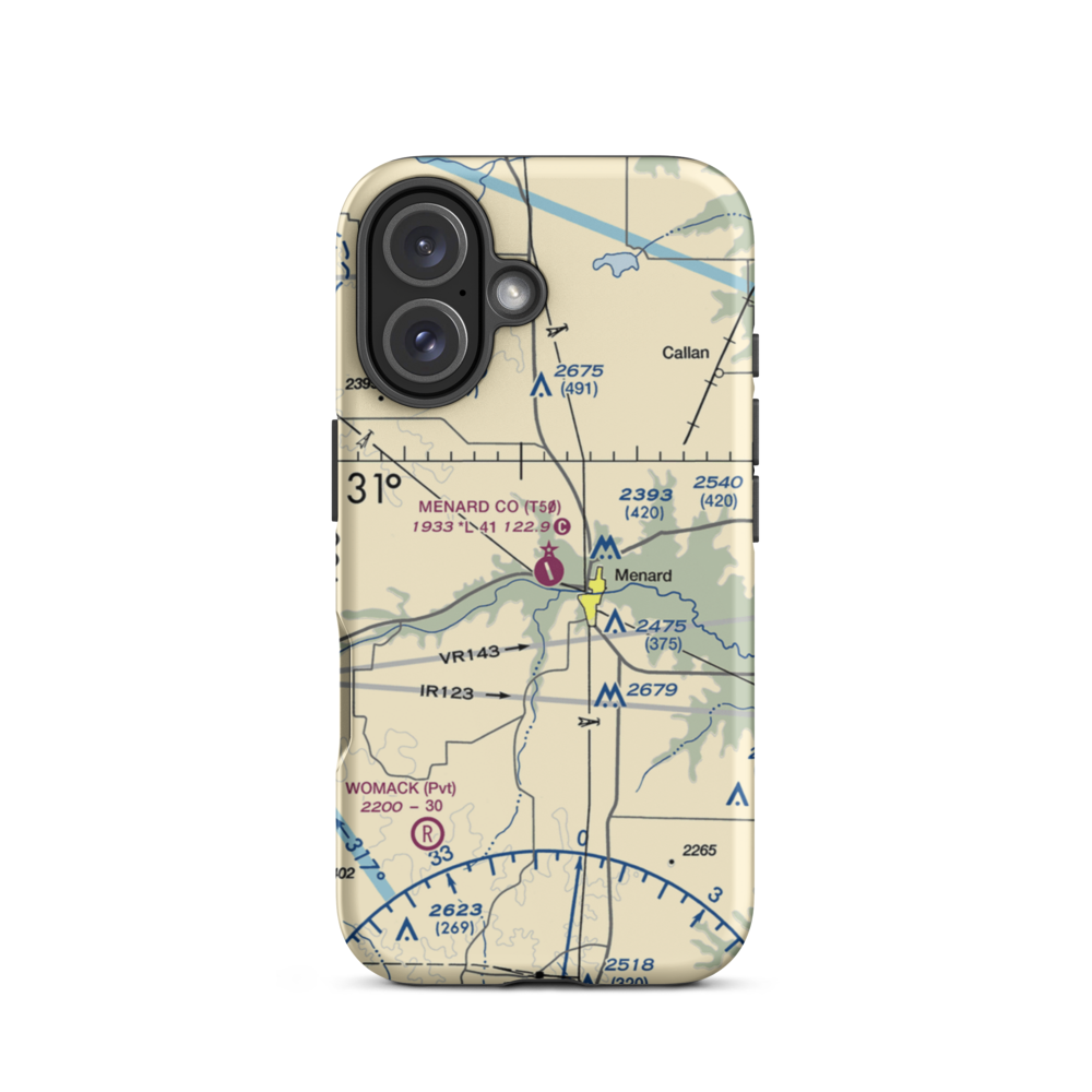 Menard County Airport (T50) VFR Sectional  Tough iPhone Case iPhone 16 model shown