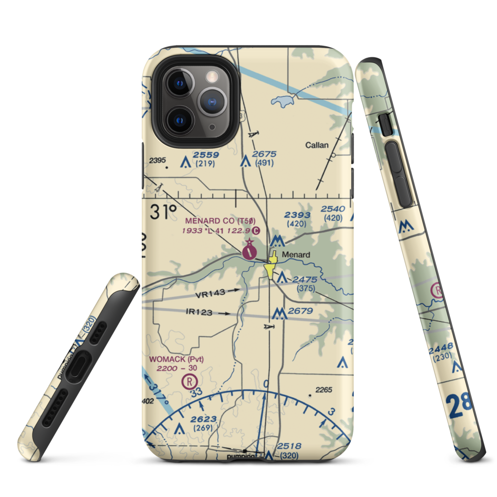 Menard County Airport (T50) VFR Sectional  Tough iPhone Case iPhone 11 Pro Max model shown