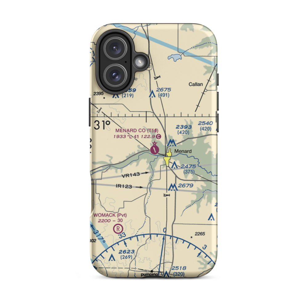Menard County Airport (T50) VFR Sectional  Tough iPhone Case iPhone 16 Plus model shown