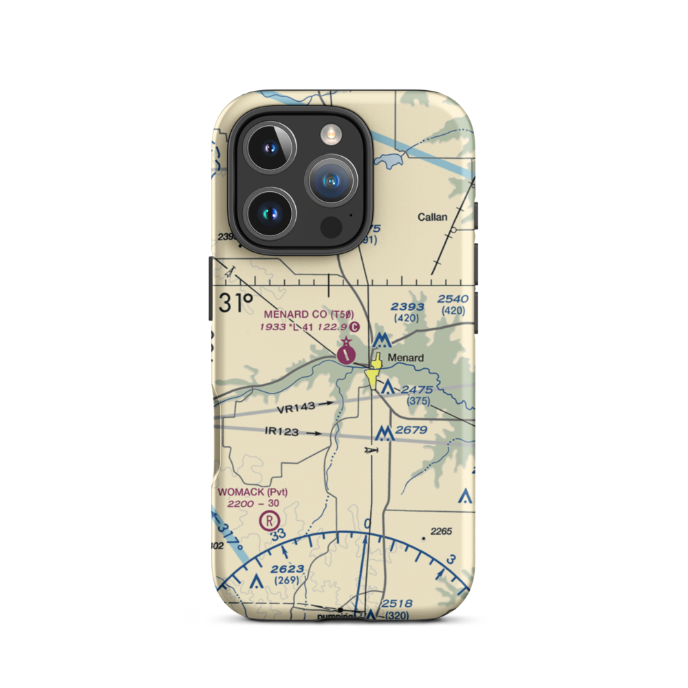 Menard County Airport (T50) VFR Sectional  Tough iPhone Case iPhone 16 Pro model shown