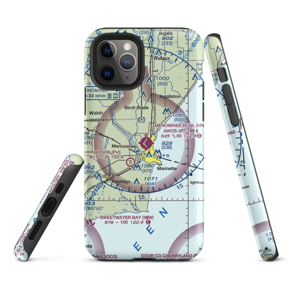 Menominee Regional Airport (MNM) VFR Sectional  Tough iPhone Case iPhone 11 Pro model shown