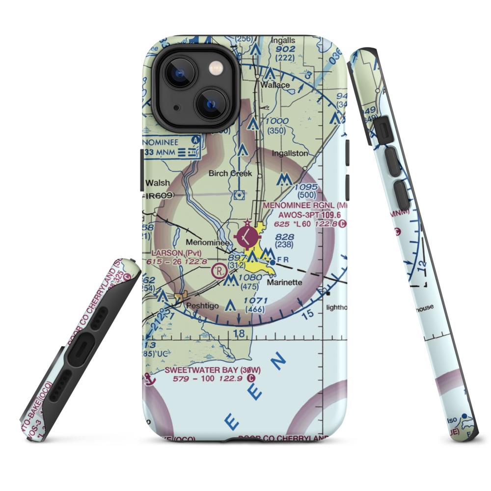 Menominee Regional Airport (MNM) VFR Sectional  Tough iPhone Case iPhone 14 Plus model shown