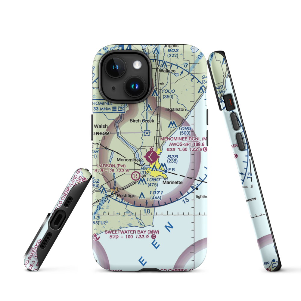 Menominee Regional Airport (MNM) VFR Sectional  Tough iPhone Case iPhone 15 model shown