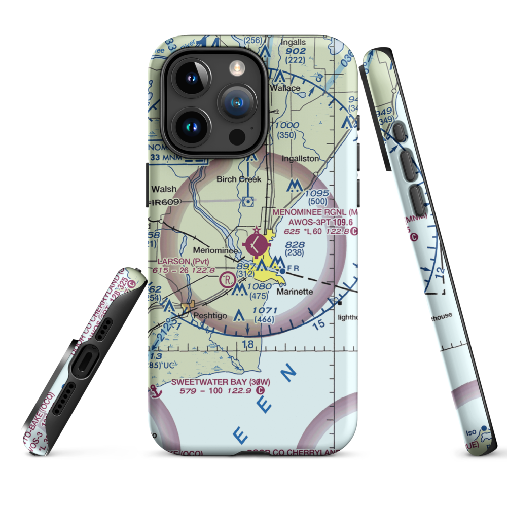 Menominee Regional Airport (MNM) VFR Sectional  Tough iPhone Case iPhone 15 Pro Max model shown