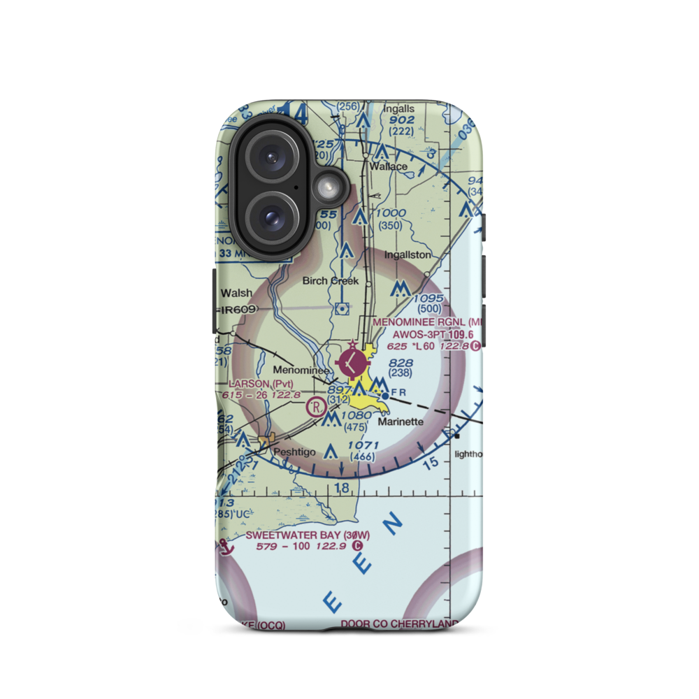 Menominee Regional Airport (MNM) VFR Sectional  Tough iPhone Case iPhone 16 model shown