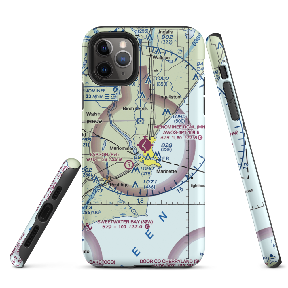 Menominee Regional Airport (MNM) VFR Sectional  Tough iPhone Case iPhone 11 Pro Max model shown
