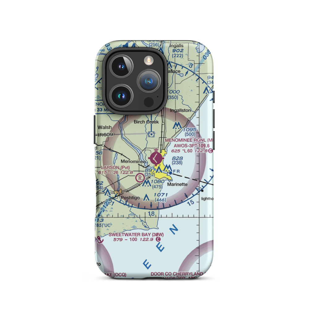 Menominee Regional Airport (MNM) VFR Sectional  Tough iPhone Case iPhone 16 Pro model shown