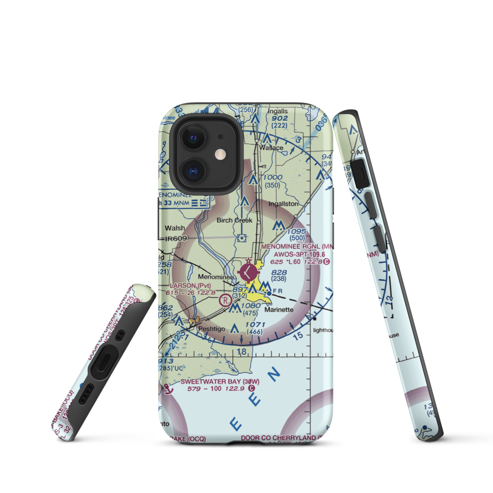 Menominee Regional Airport (MNM) VFR Sectional  Tough iPhone Case iPhone 12 mini model shown