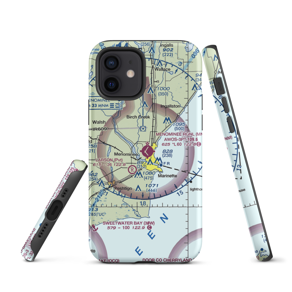 Menominee Regional Airport (MNM) VFR Sectional  Tough iPhone Case iPhone 12 model shown