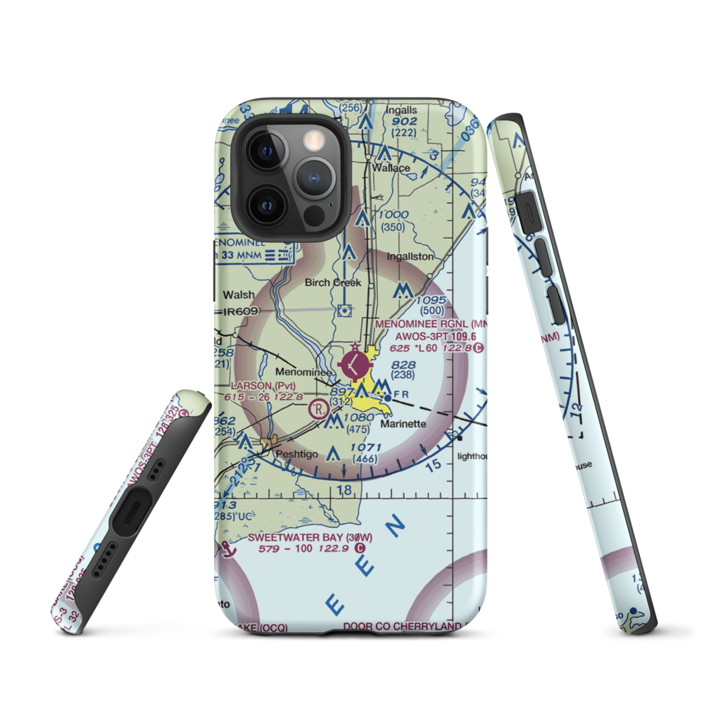 Menominee Regional Airport (MNM) VFR Sectional  Tough iPhone Case iPhone 12 Pro model shown