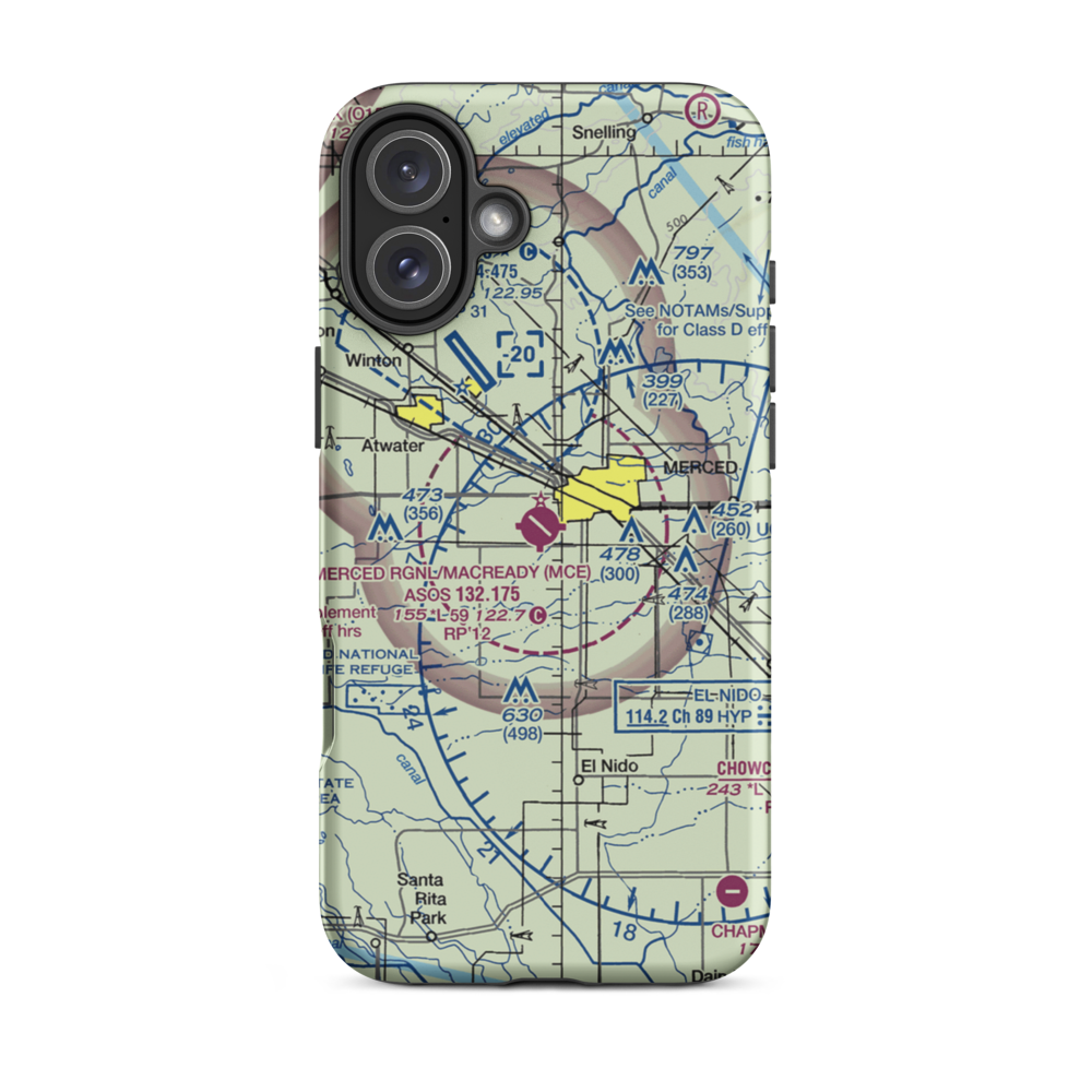 Merced Regional Macready Field (MCE) VFR Sectional  Tough iPhone Case iPhone 16 Plus model shown