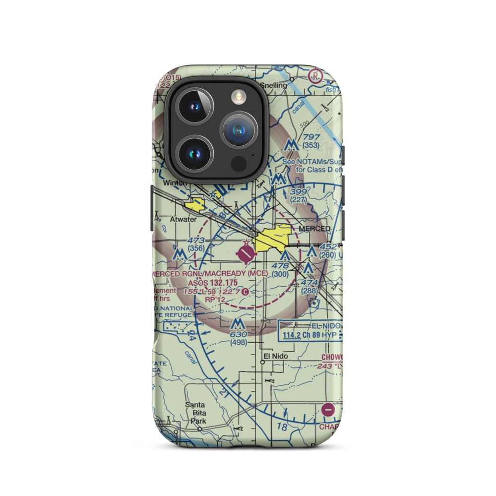 Merced Regional Macready Field (MCE) VFR Sectional  Tough iPhone Case iPhone 16 Pro model shown