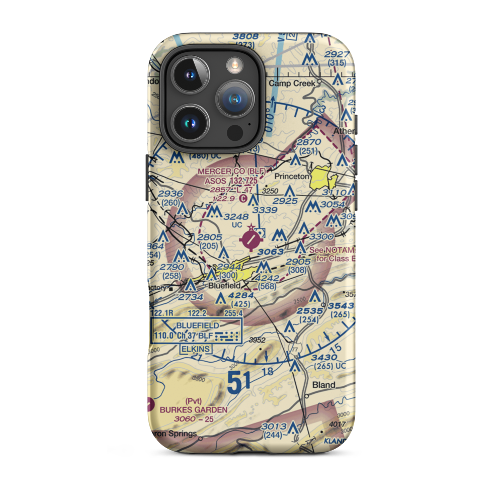 Mercer County Airport (BLF) VFR Sectional  Tough iPhone Case iPhone 16 Pro Max model shown