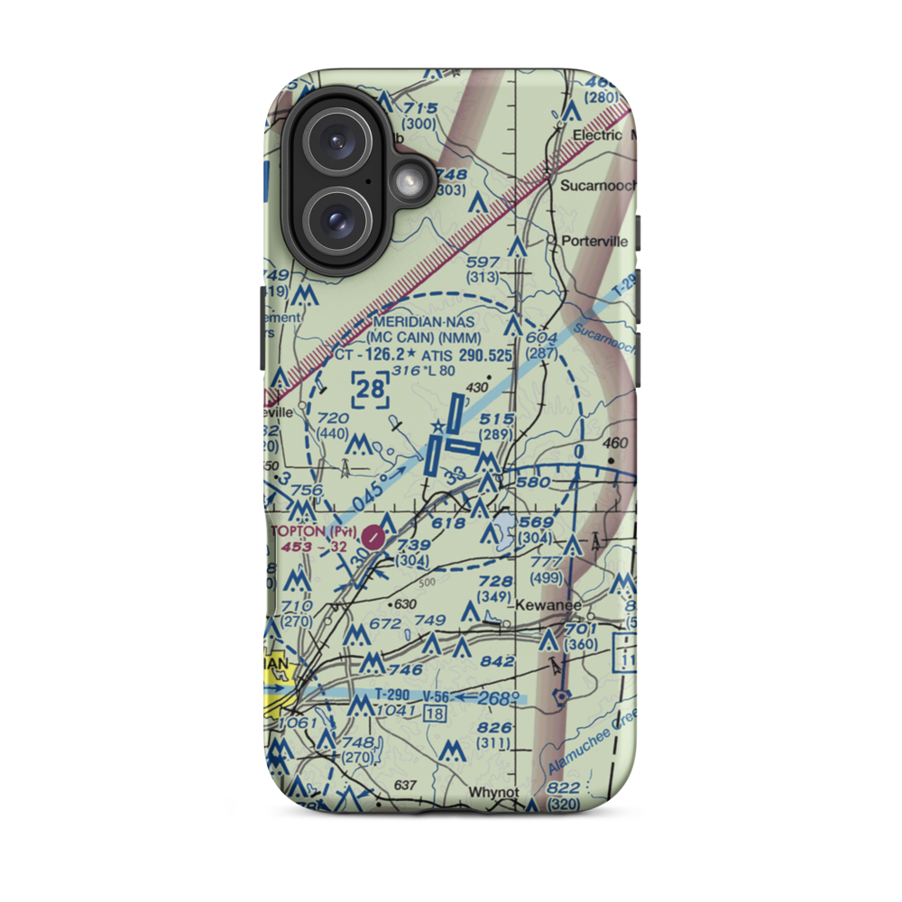 Meridian Naval Air Station (NMM) VFR Sectional  Tough iPhone Case iPhone 16 Plus model shown