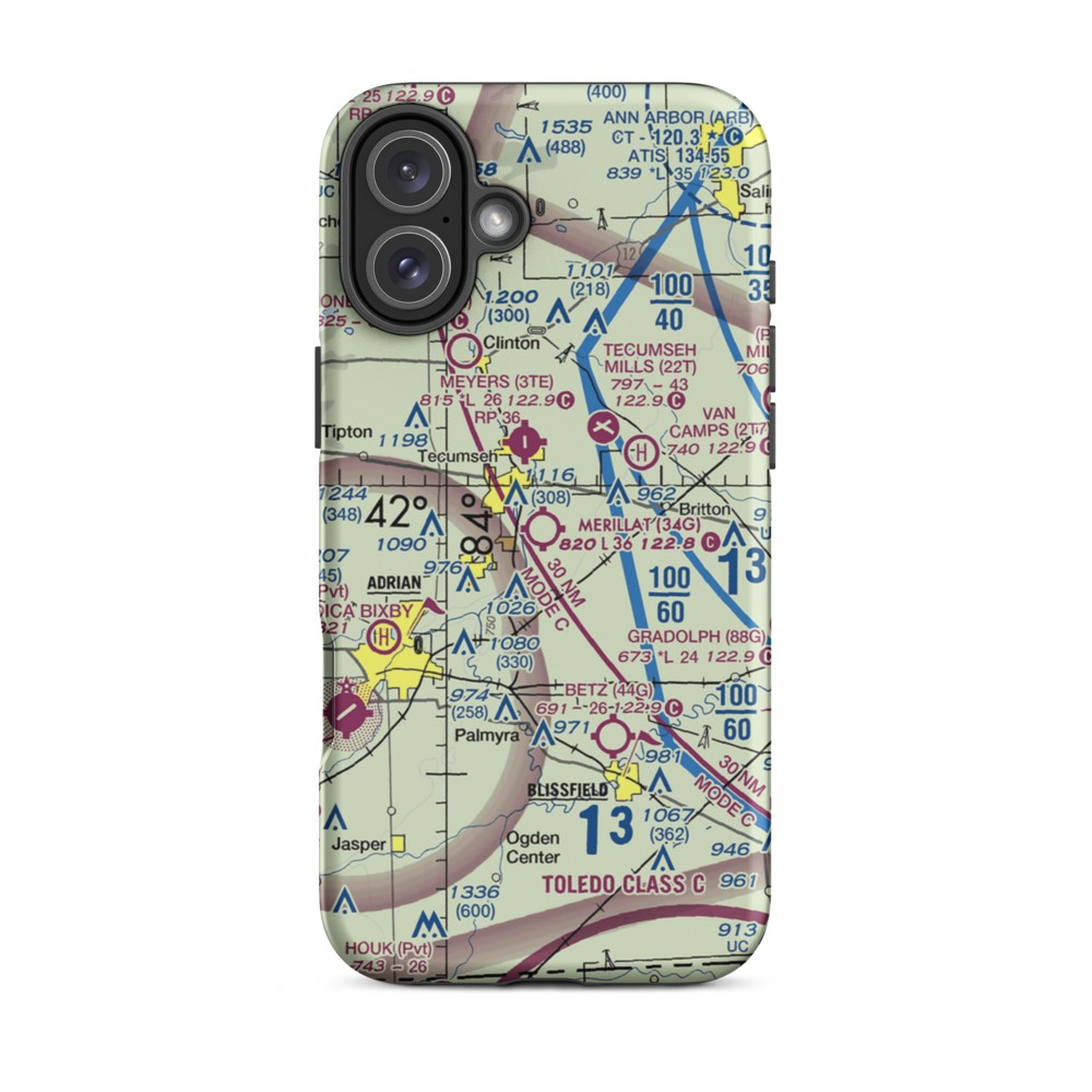 Merillat Airport (34G) VFR Sectional  Tough iPhone Case iPhone 16 Plus model shown