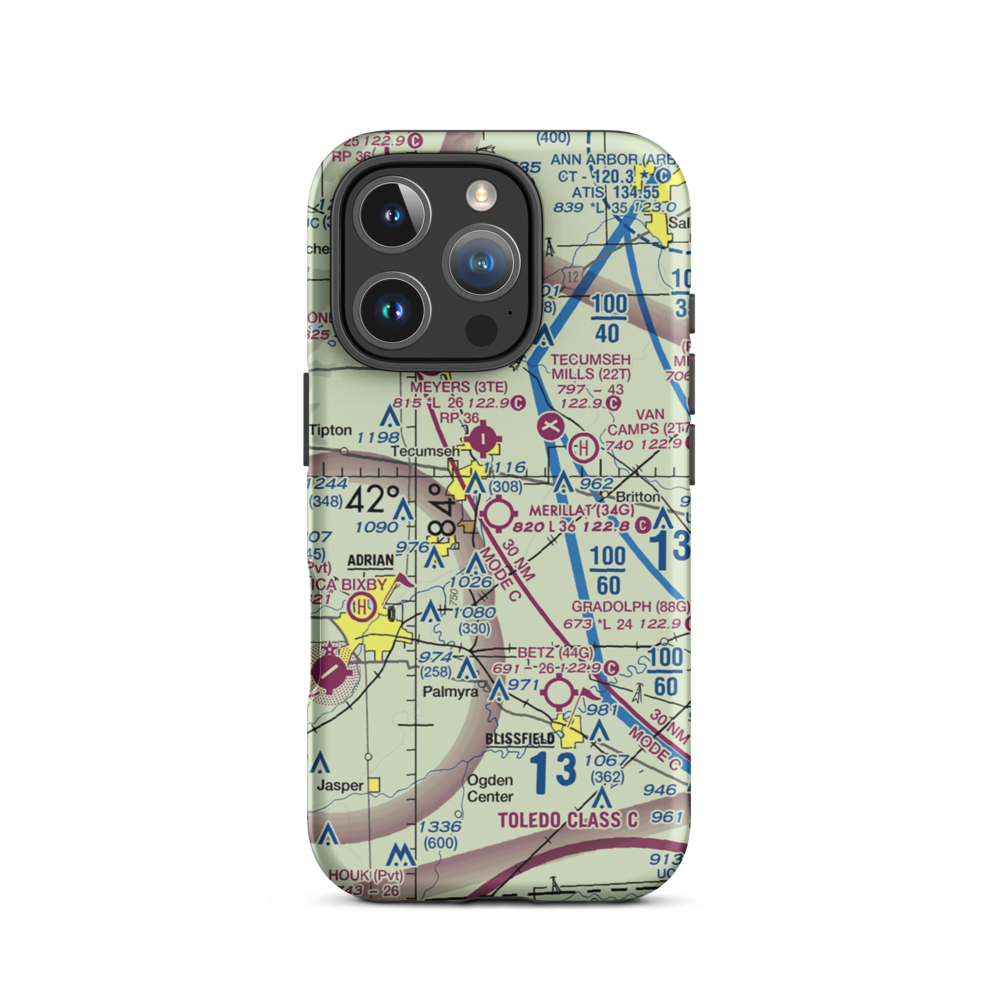 Merillat Airport (34G) VFR Sectional  Tough iPhone Case iPhone 16 Pro model shown