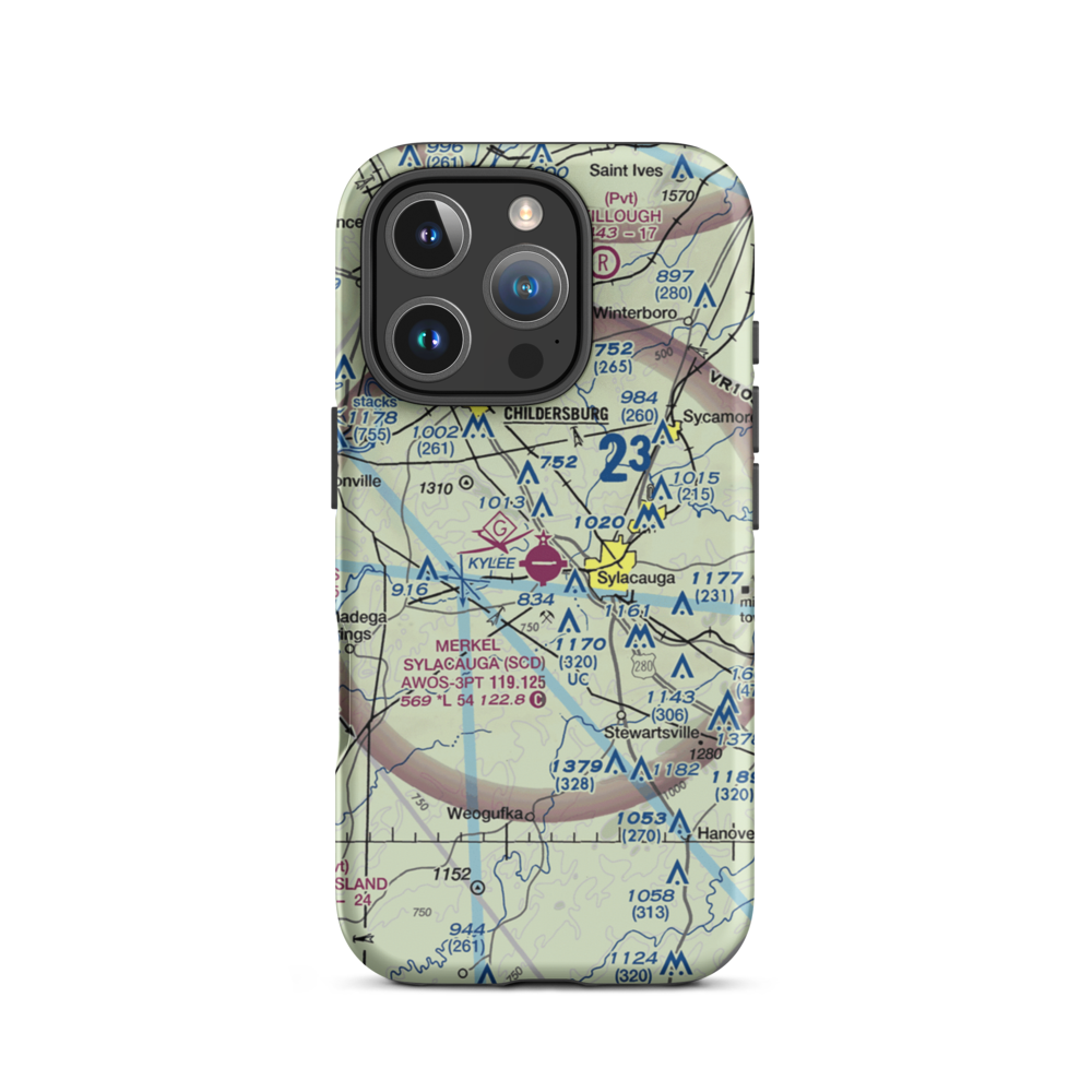 Merkel Field Sylacauga Municipal Airport (SCD) VFR Sectional  Tough iPhone Case iPhone 16 Pro model shown