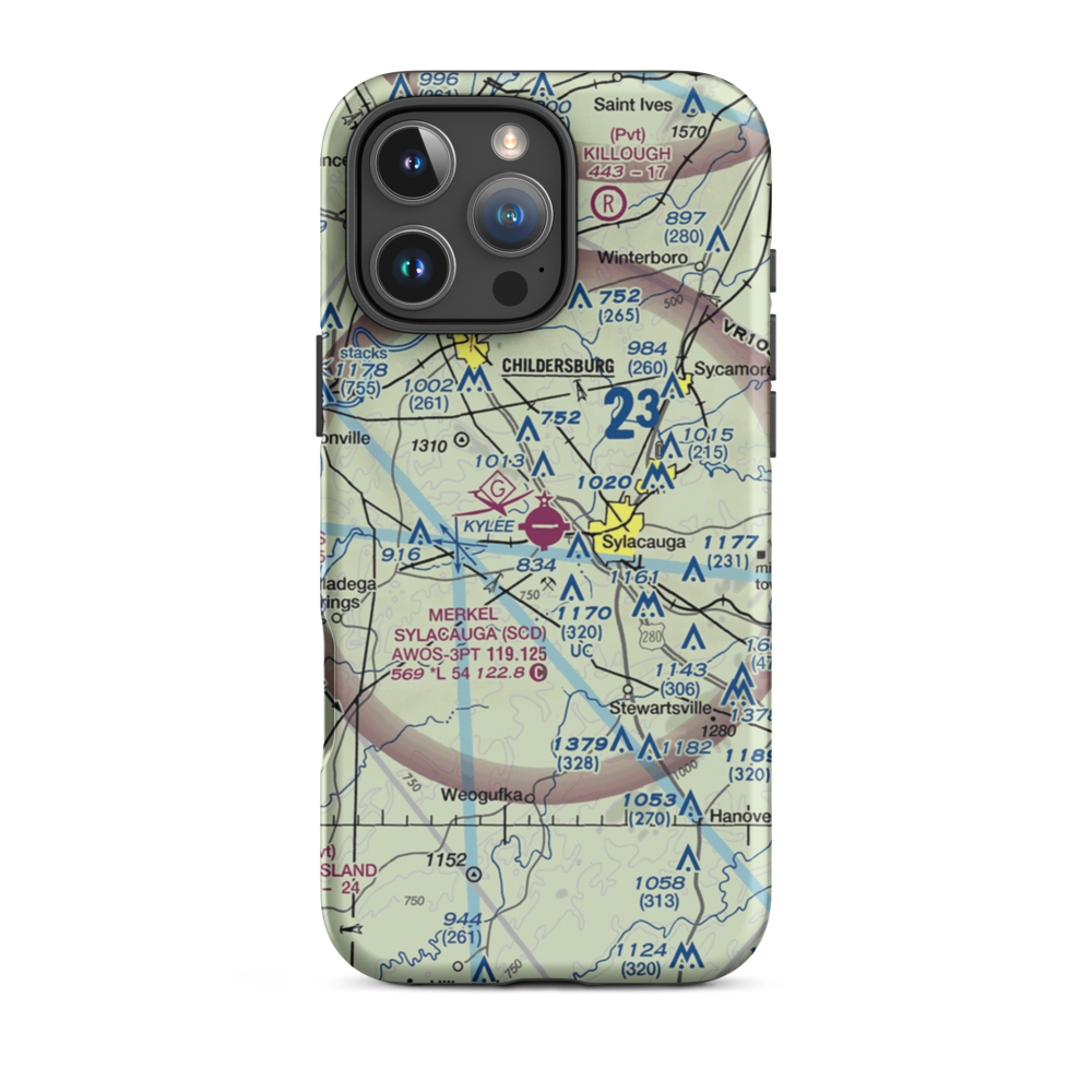 Merkel Field Sylacauga Municipal Airport (SCD) VFR Sectional  Tough iPhone Case iPhone 16 Pro Max model shown