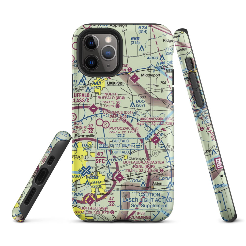 Merkle Airport (NK87) VFR Sectional  Tough iPhone Case iPhone 11 Pro model shown