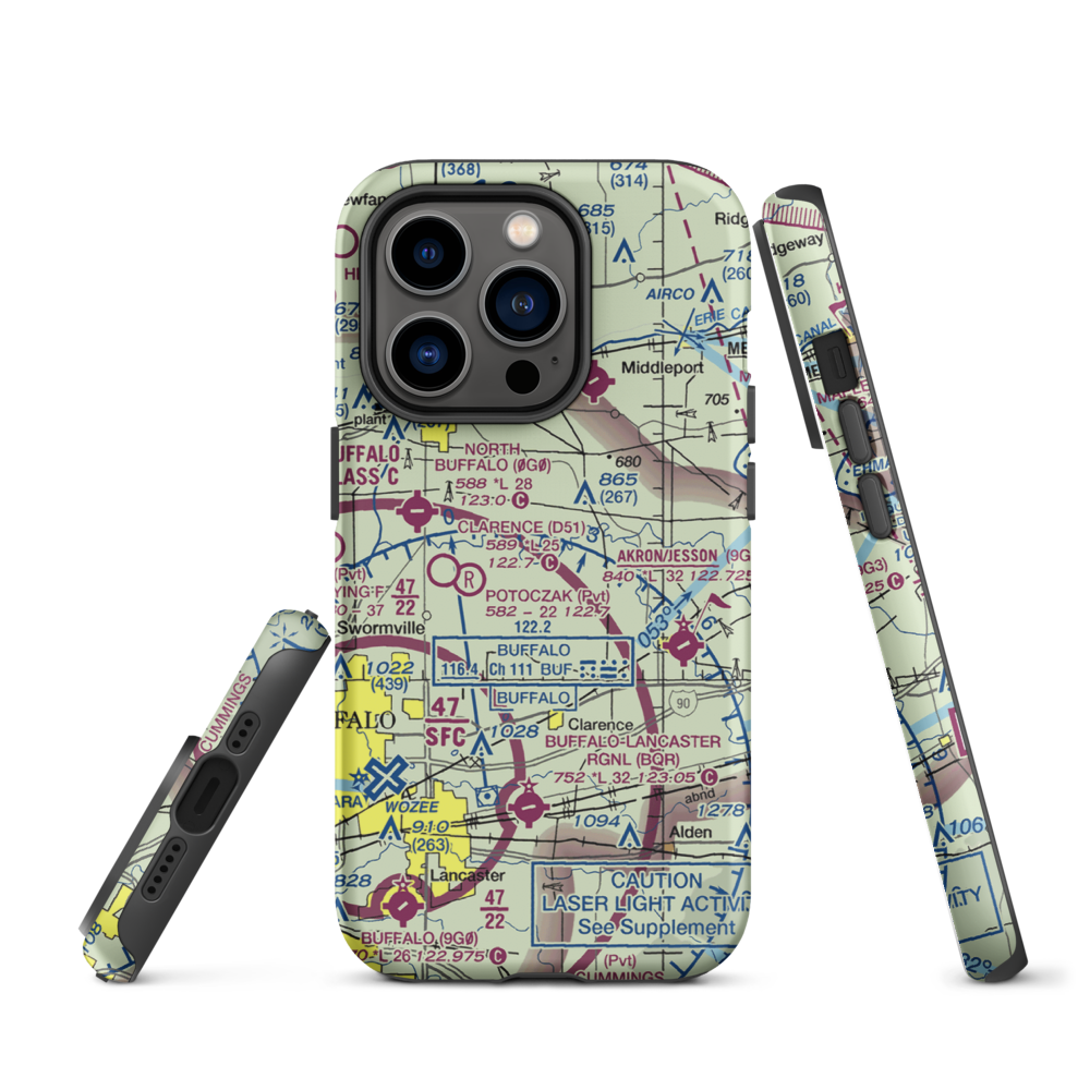 Merkle Airport (NK87) VFR Sectional  Tough iPhone Case iPhone 14 Pro model shown