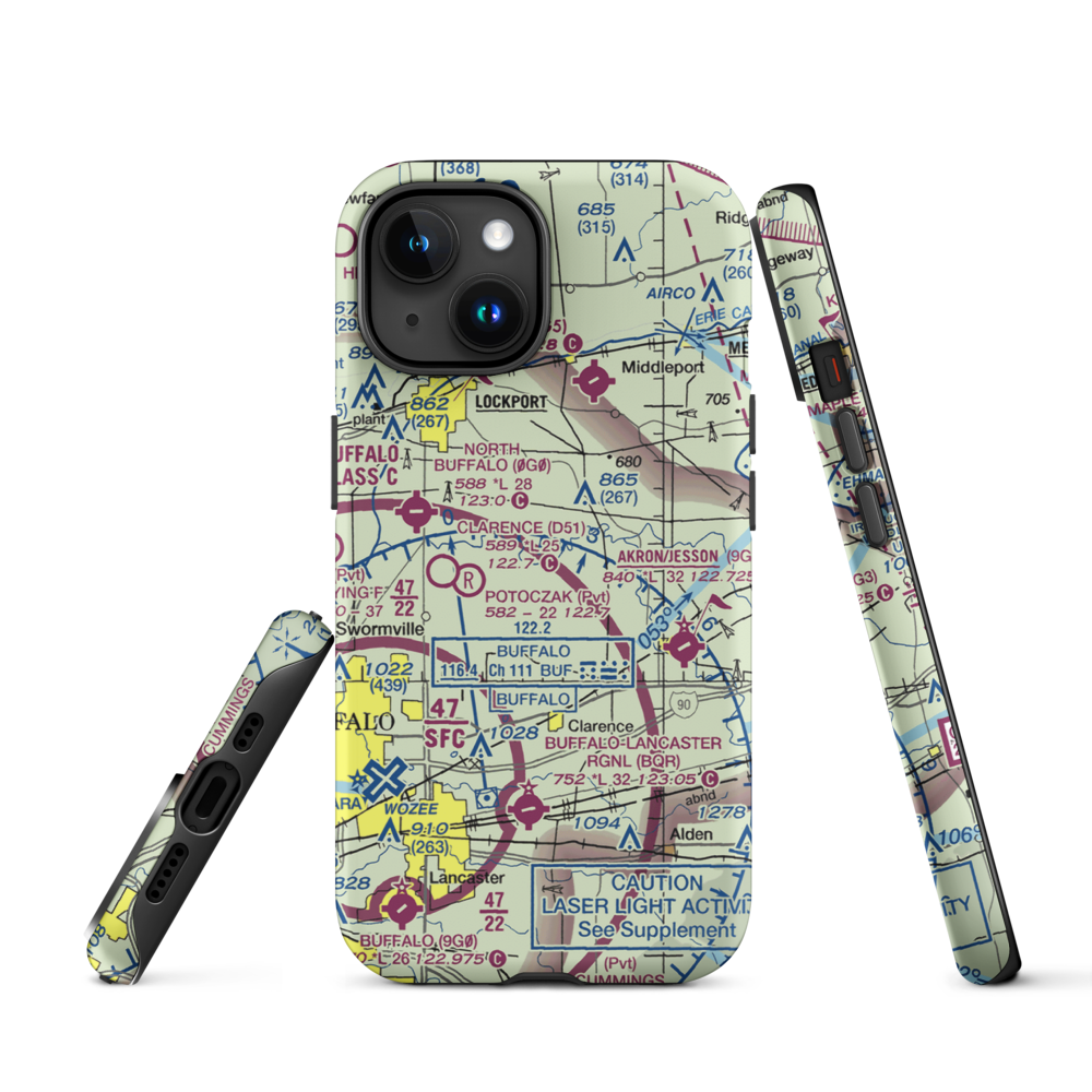Merkle Airport (NK87) VFR Sectional  Tough iPhone Case iPhone 15 model shown