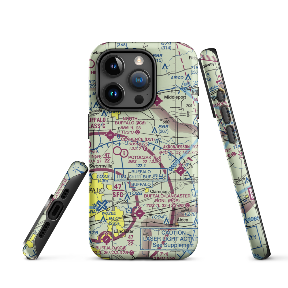 Merkle Airport (NK87) VFR Sectional  Tough iPhone Case iPhone 15 Pro model shown