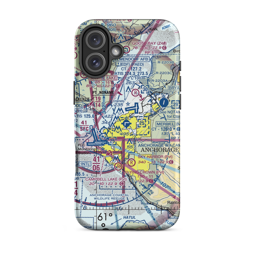 Merrill Field (MRI) VFR Sectional  Tough iPhone Case iPhone 16 Plus model shown