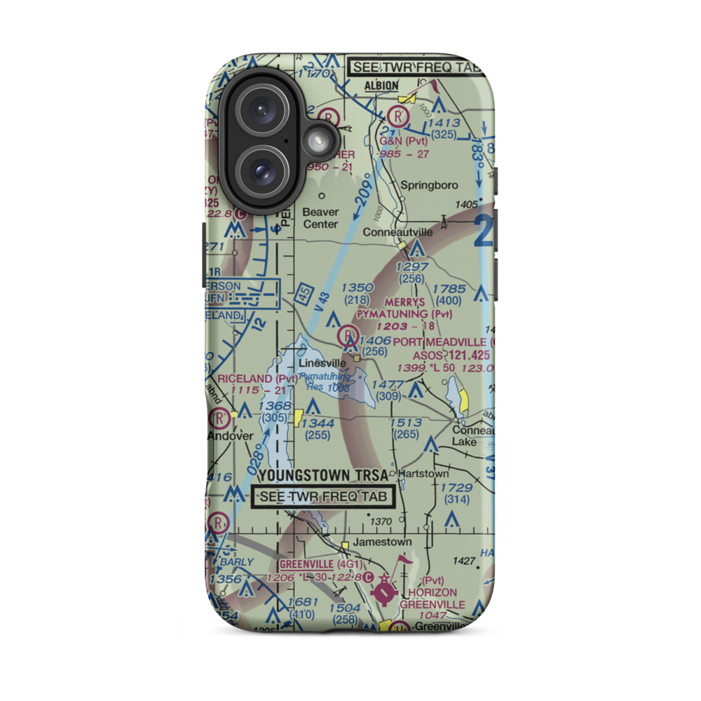 Merrys Pymatuning Airport (PA01) VFR Sectional  Tough iPhone Case iPhone 16 Plus model shown
