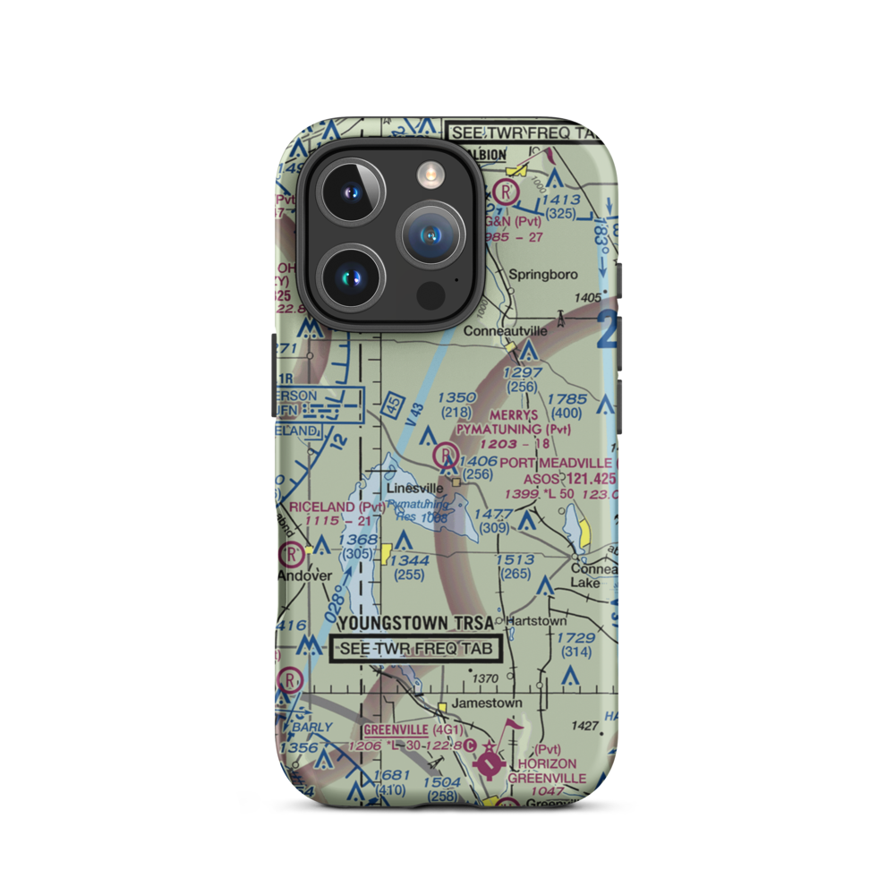 Merrys Pymatuning Airport (PA01) VFR Sectional  Tough iPhone Case iPhone 16 Pro model shown
