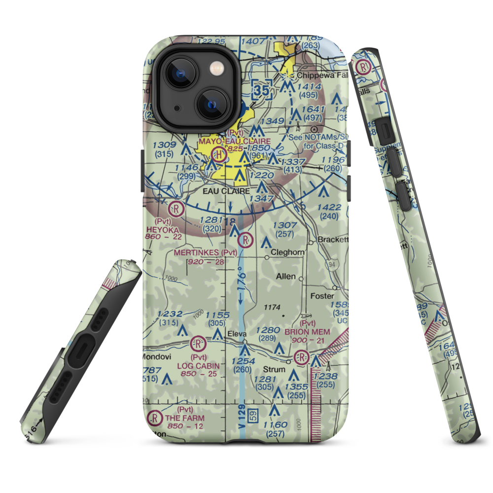 Mertinkes Airport (WI26) VFR Sectional  Tough iPhone Case iPhone 14 Plus model shown