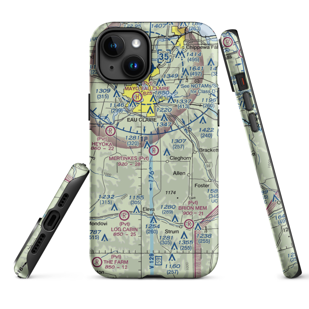 Mertinkes Airport (WI26) VFR Sectional  Tough iPhone Case iPhone 15 Plus model shown