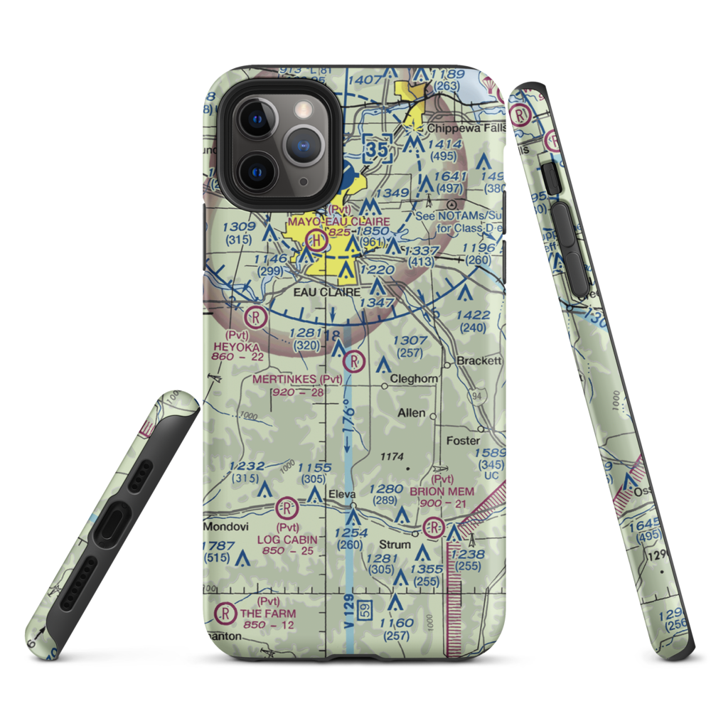 Mertinkes Airport (WI26) VFR Sectional  Tough iPhone Case iPhone 11 Pro Max model shown